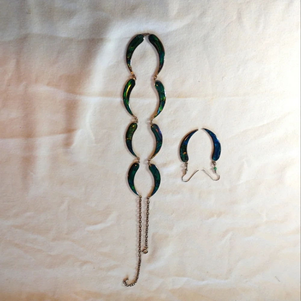 Mexican Abalone Silver Necklace and Earring Set - Picture 3 of 3